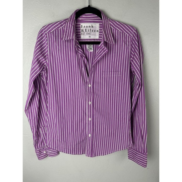 Frank & Eileen Barry Cotton Micro Purple Striped Long Sleeve Button Up Shirt XS - Picture 1 of 5